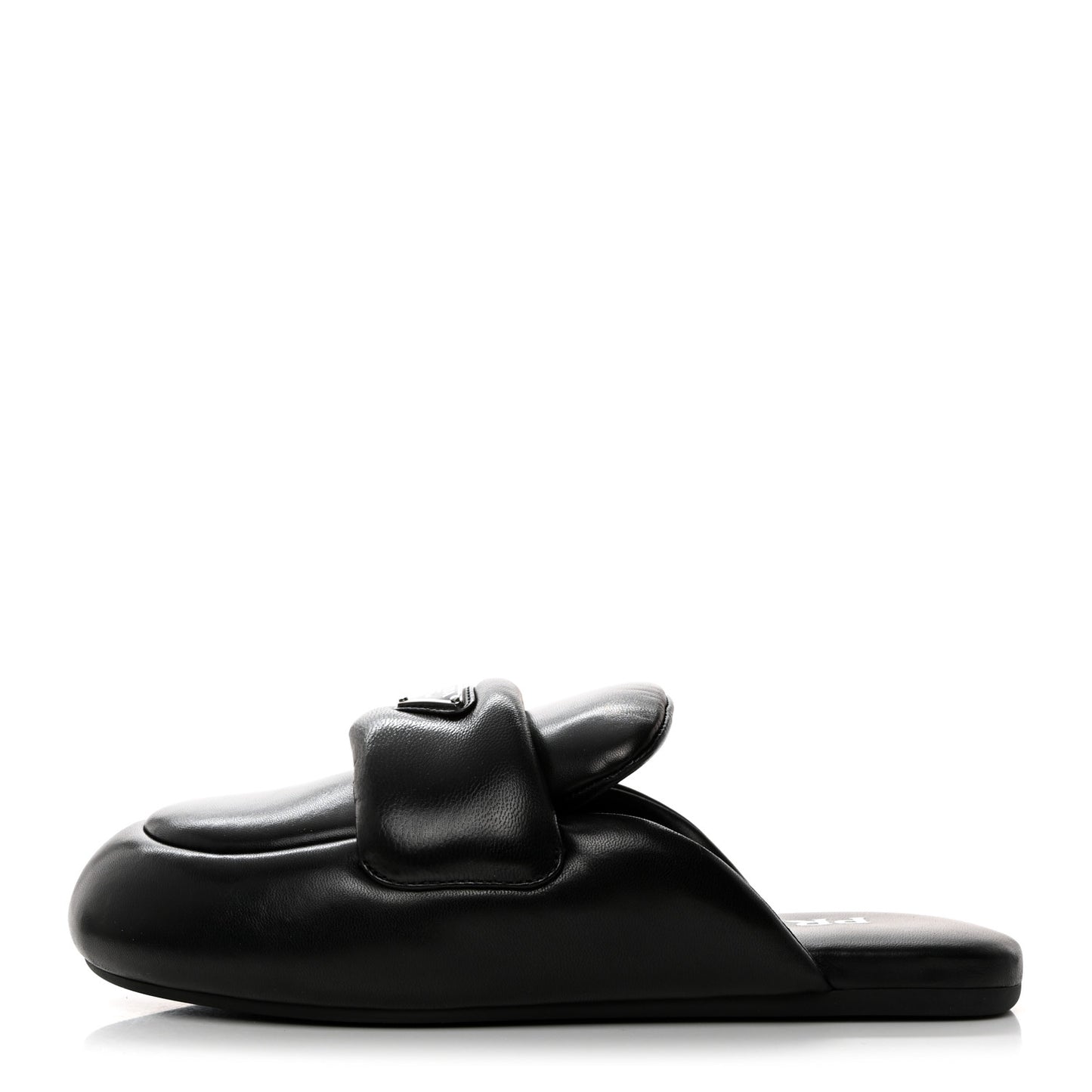 Nappa Soft Padded Metal Triangle Logo Lug Sole 20mm Mules 36 Black