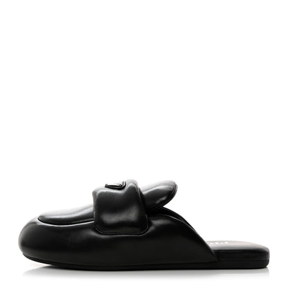Prada Nappa Soft Padded Metal Triangle Logo Lug Sole 20mm Mules 36 Black 1 of 9