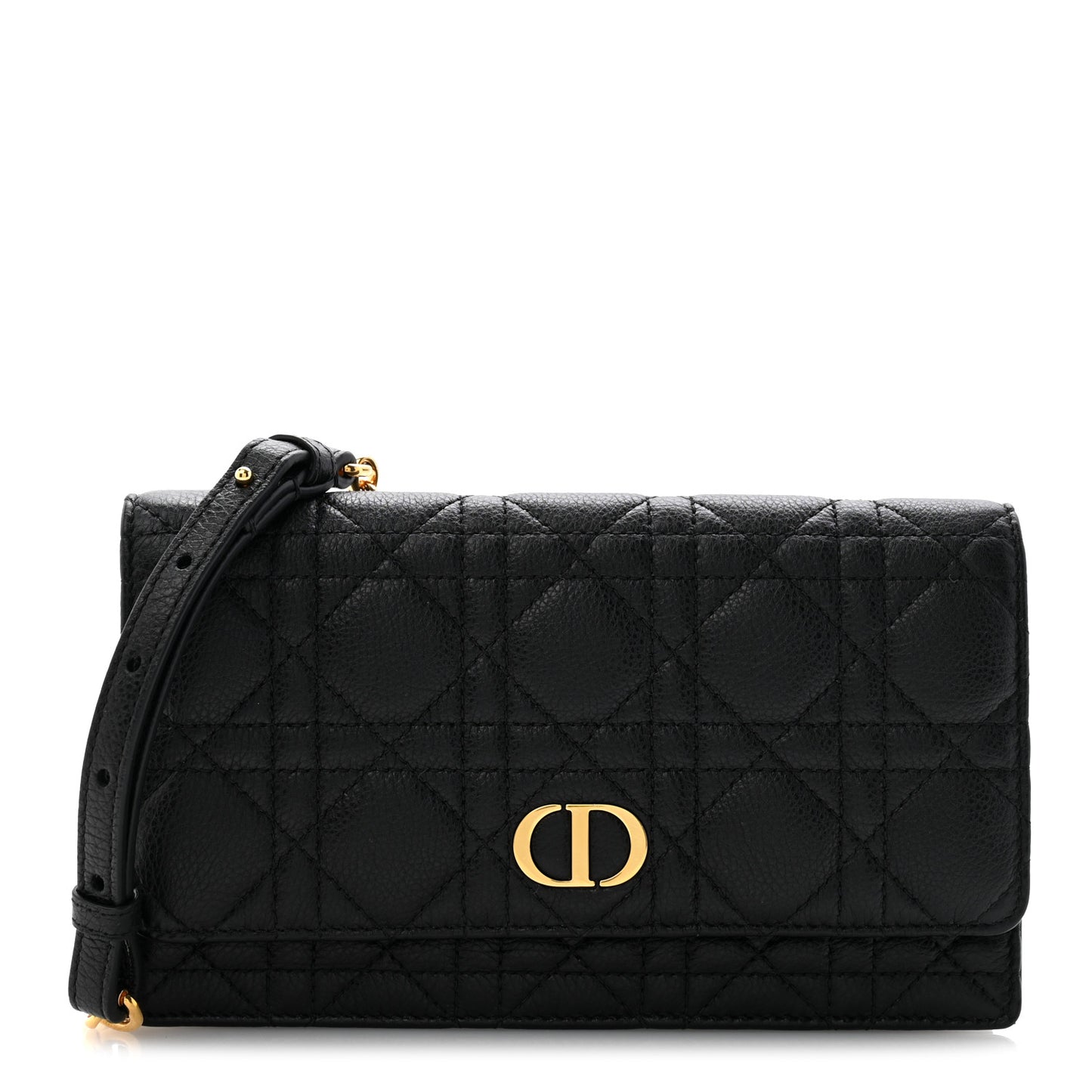 Supple Calfskin Cannage Caro Belt Pouch with Chain Black