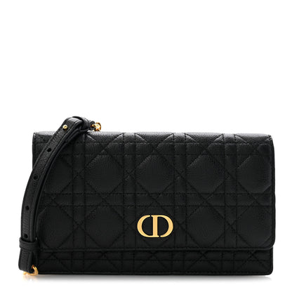 Christian Dior Supple Calfskin Cannage Caro Belt Pouch with Chain Black 1 of 14