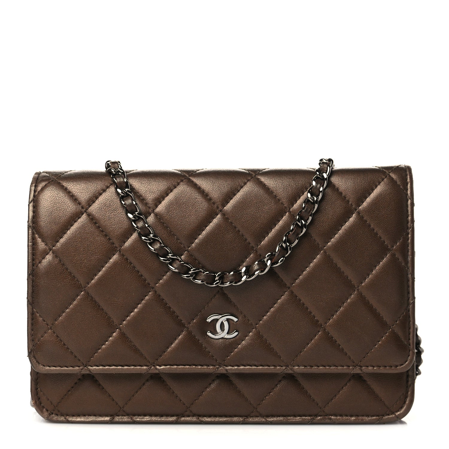 Chanel Metallic Lambskin Quilted Wallet On Chain WOC Bronze 1 of 9