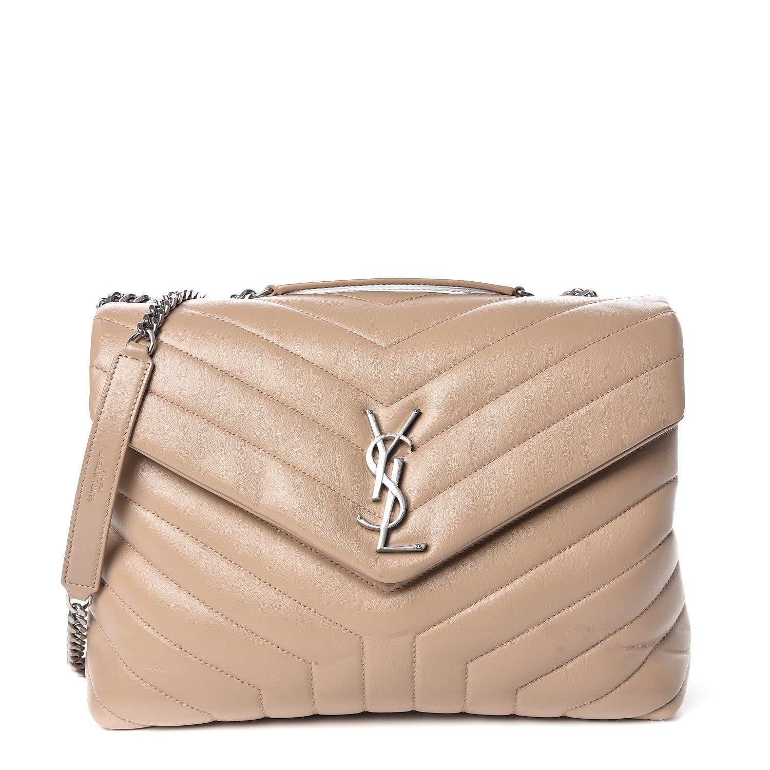 Saint Laurent Calfskin Y Quilted Monogram Medium Loulou Chain Satchel Dark Beige 1 of 11