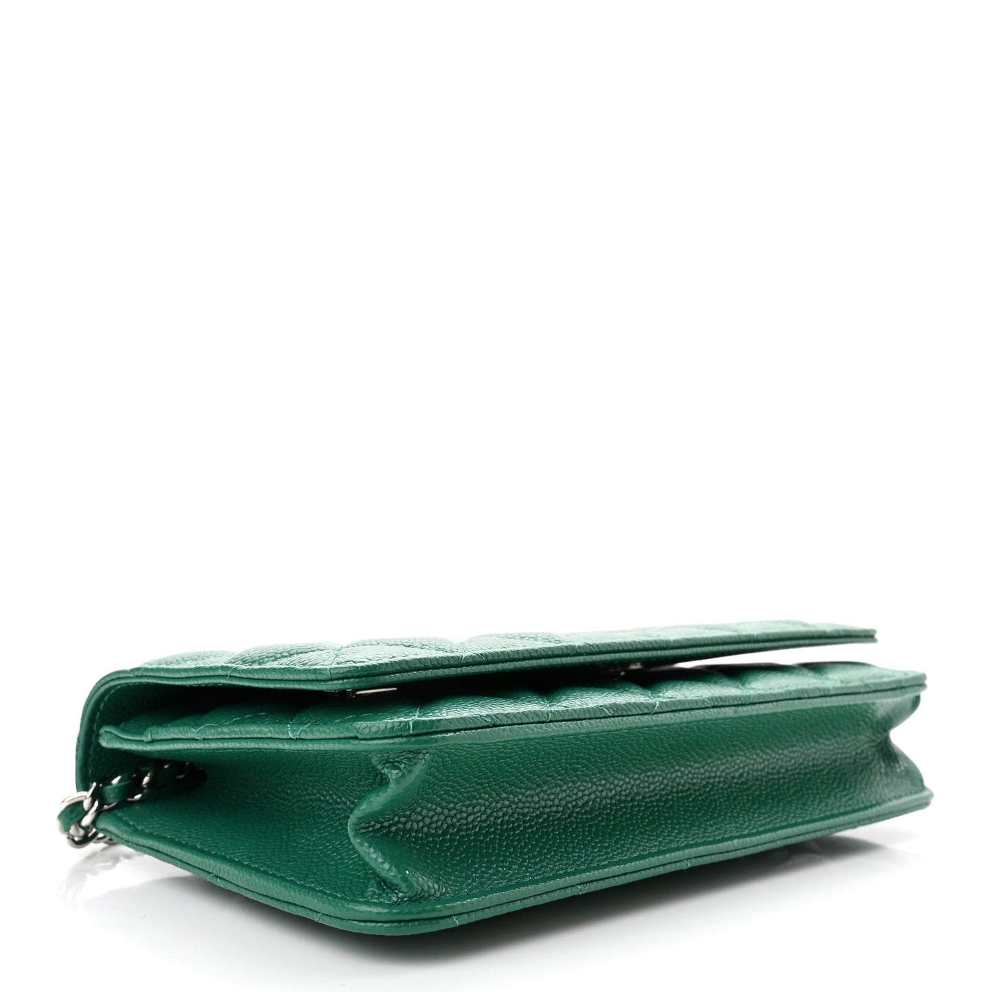 Metallic Caviar Quilted Wallet On Chain WOC Green