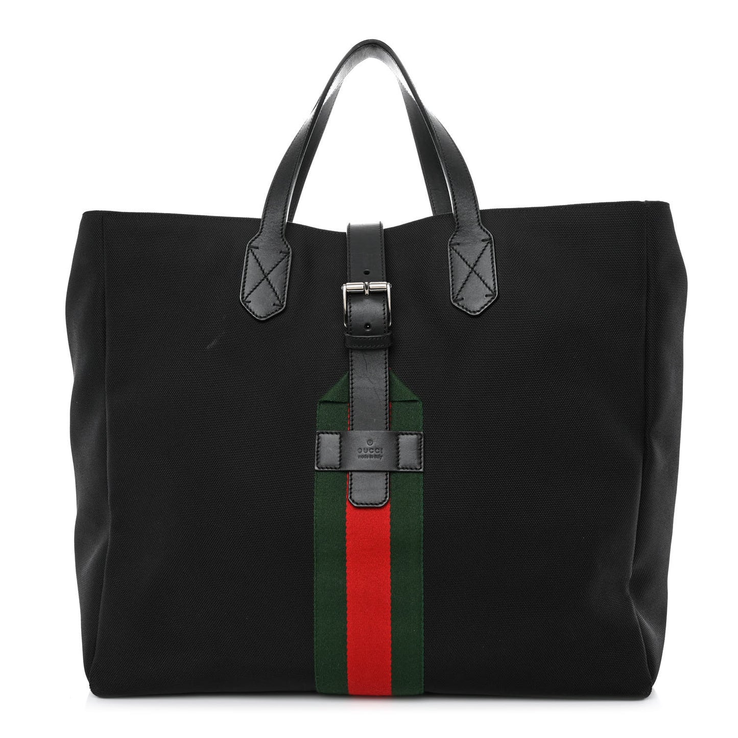 Techno Canvas Web Single Buckle Tote Black