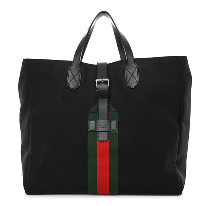 Gucci Techno Canvas Web Single Buckle Tote Black 1 of 17