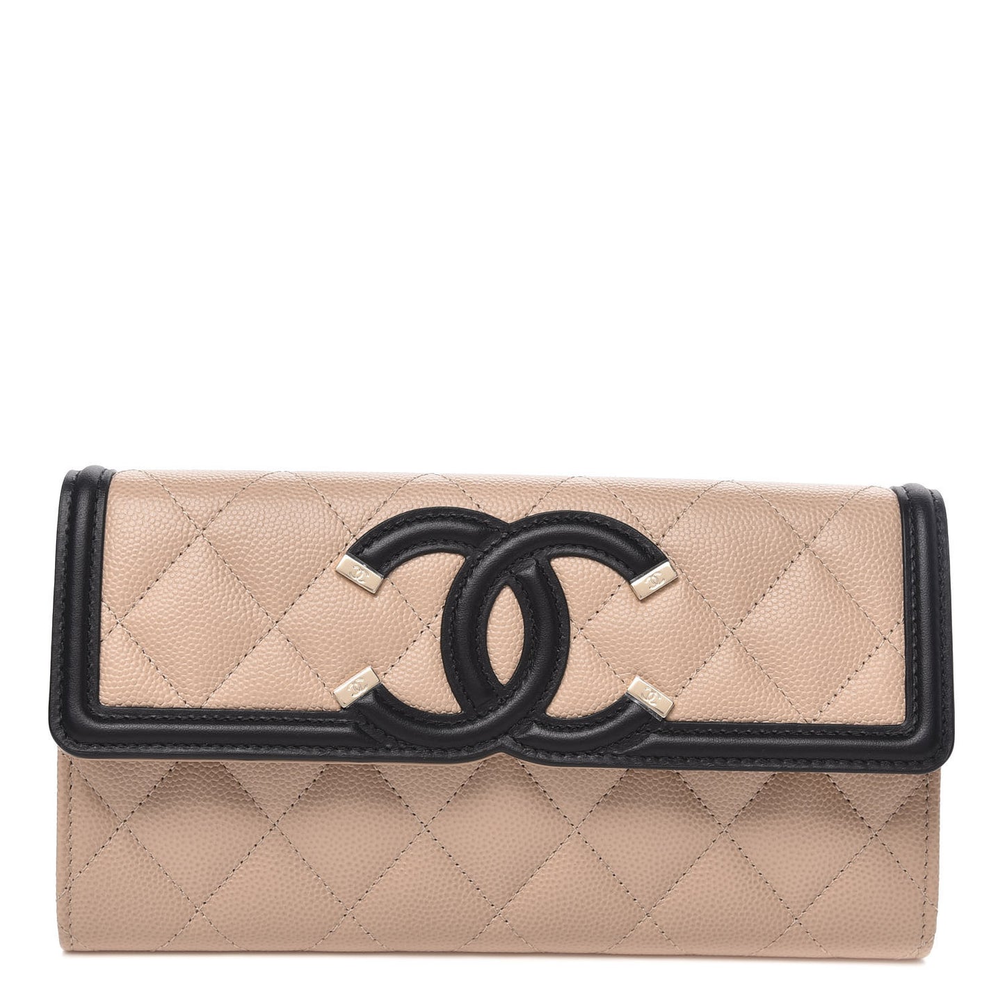 Caviar Quilted Filigree Flap Wallet Beige Black