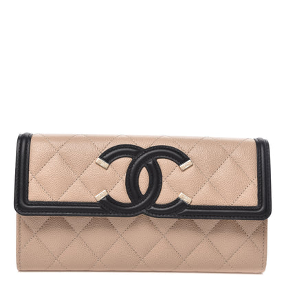 Chanel Caviar Quilted Filigree Flap Wallet Beige Black 1 of 9