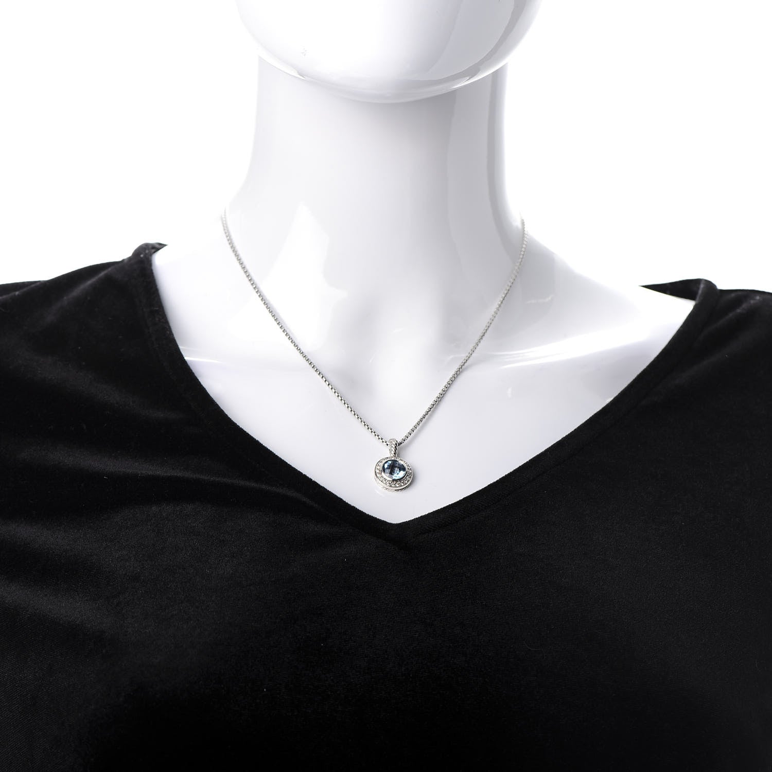David Yurman Sterling Silver Diamond Blue Topaz 8mm Petite Cerise Pendant Necklace 2 of 5