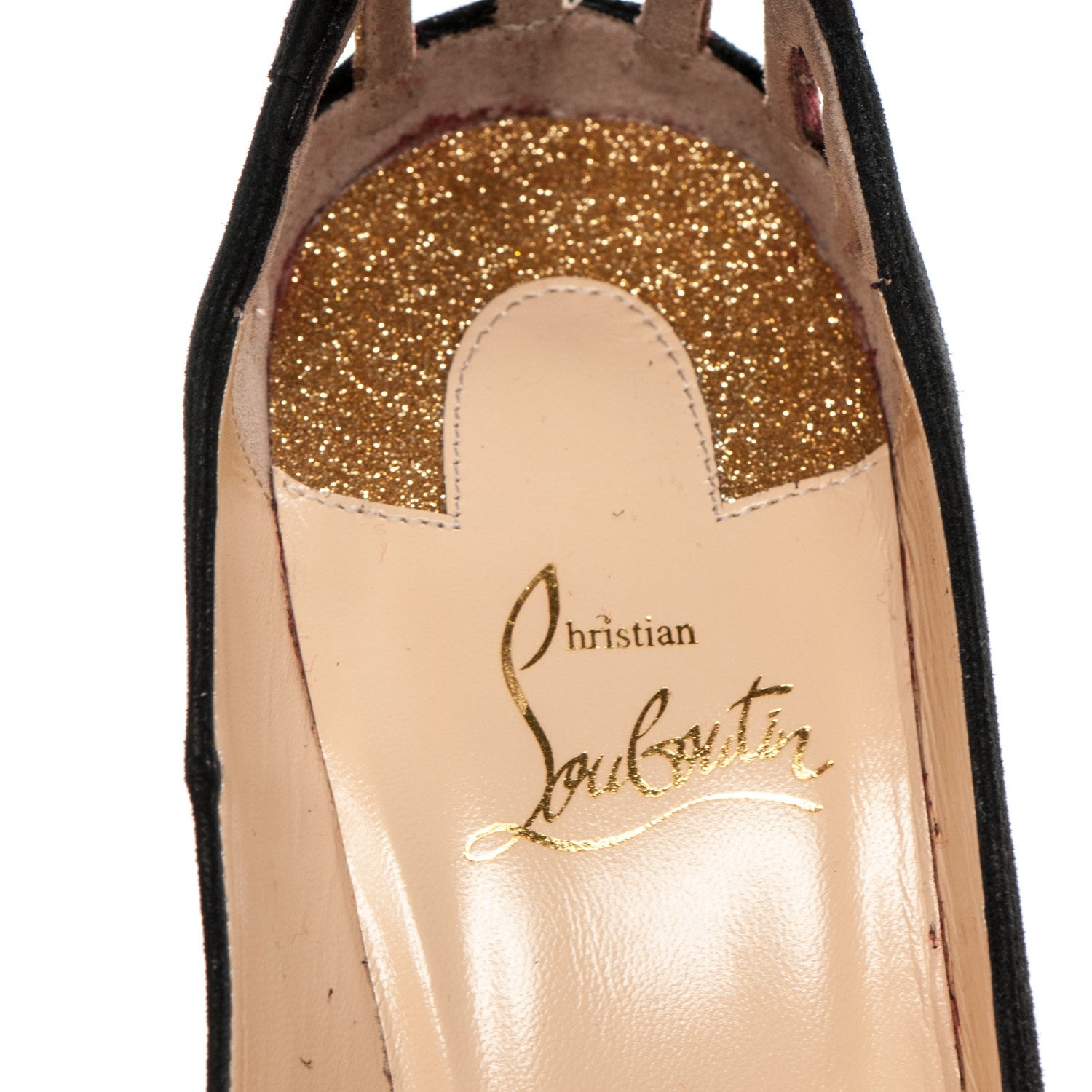 Christian Louboutin Suede Glitter Neotrente 100 Pumps 38 Black Gold 6 of 8