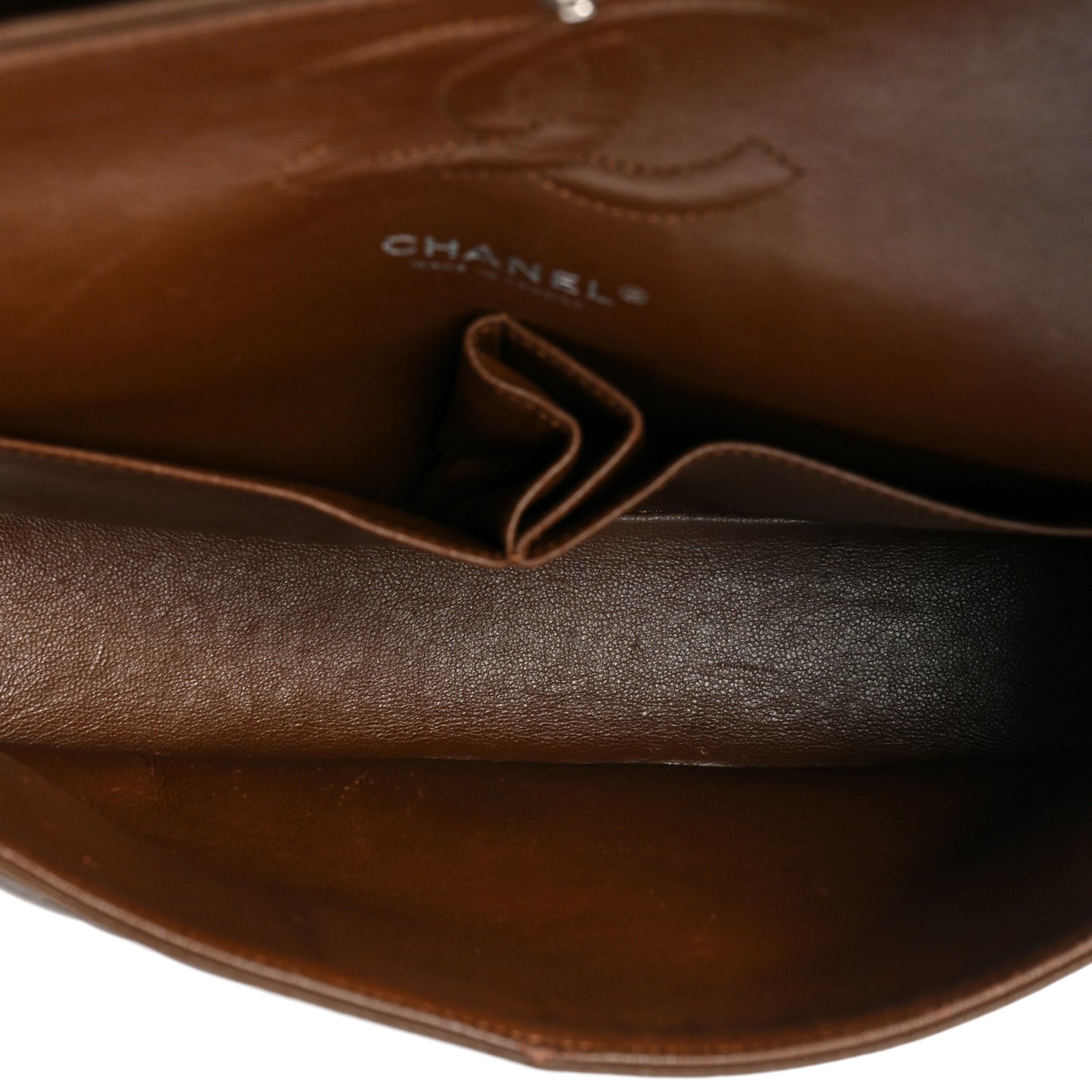 Lambskin Quilted Medium Double Flap Brown