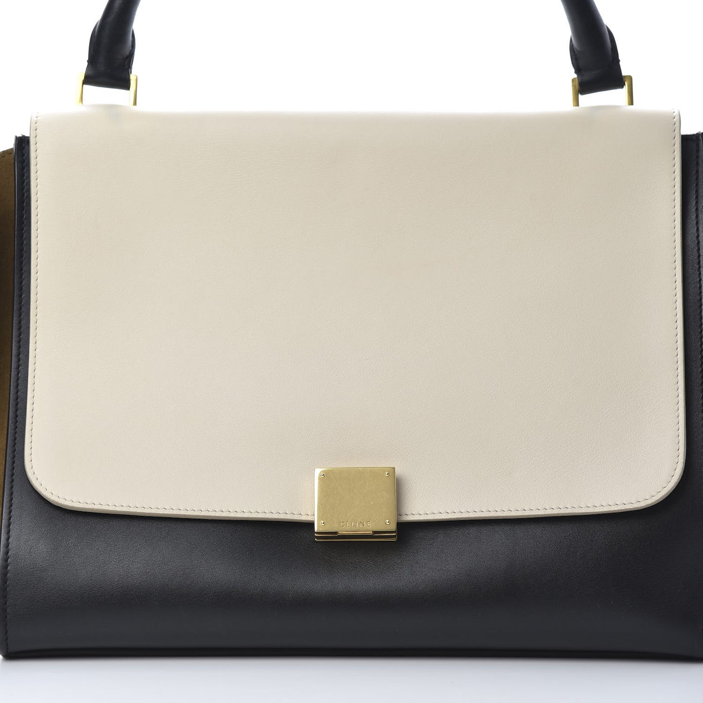 Smooth Calfskin Suede Medium Tri-Color Trapeze Cream Black Brown