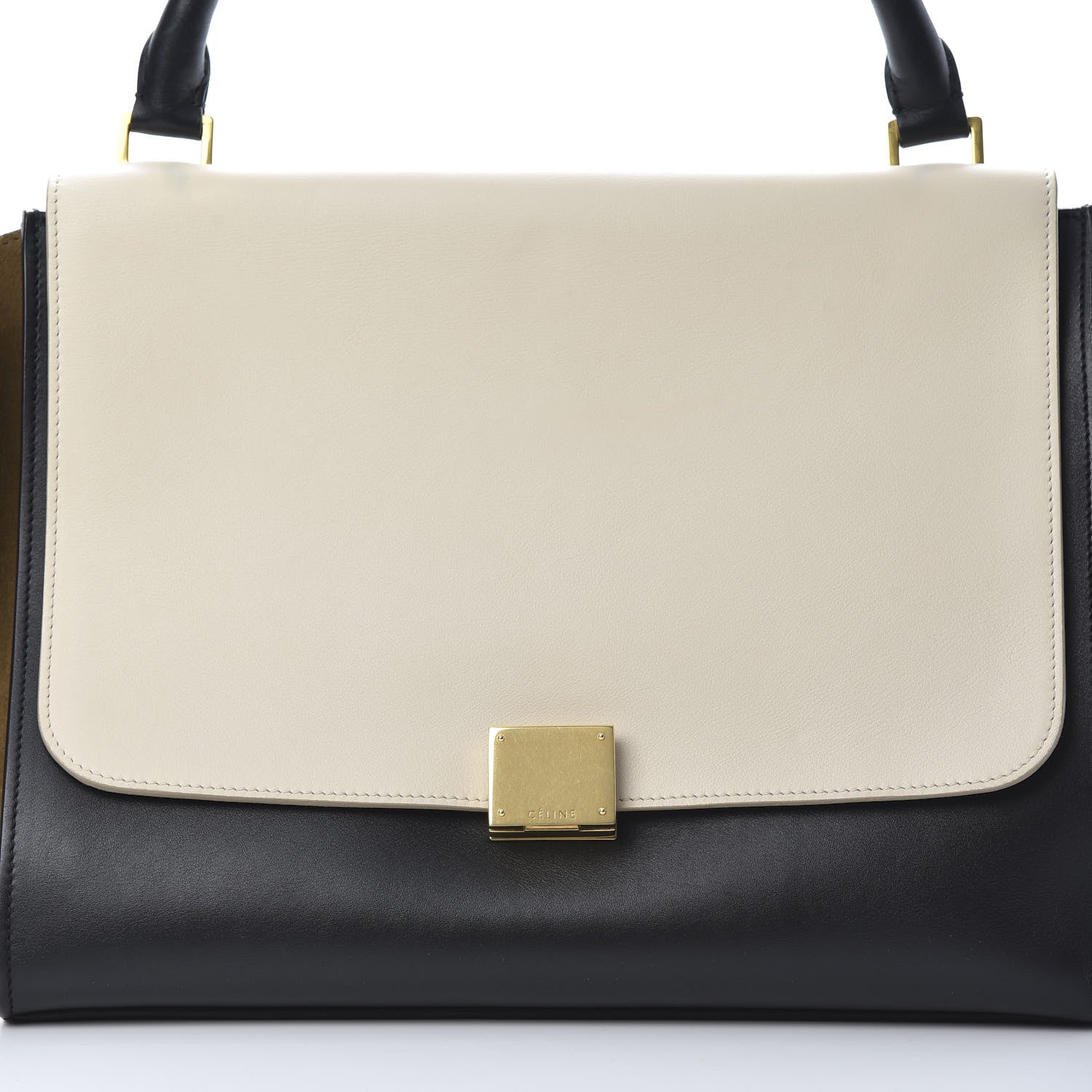 Celine Smooth Calfskin Suede Medium Tri-Color Trapeze Cream Black Brown 7 of 13