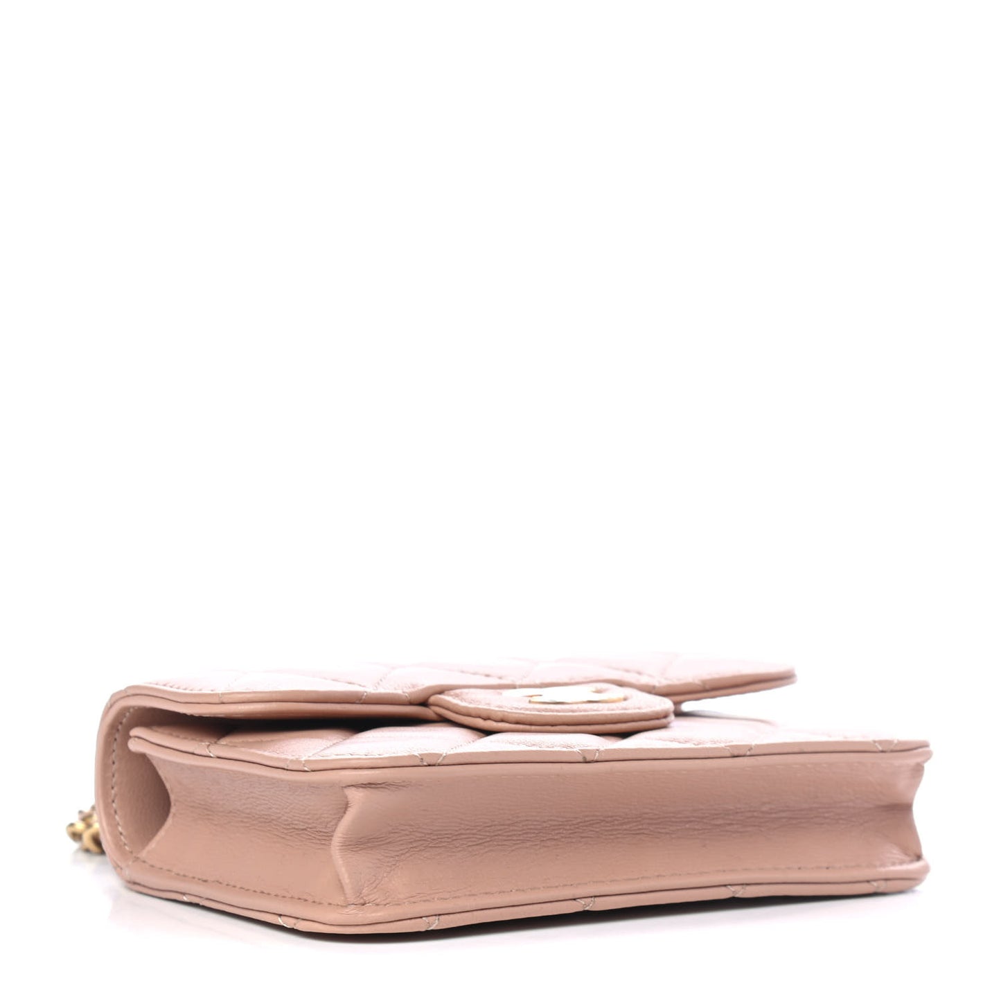 Lambskin Quilted Top Handle Flap Coin Purse With Chain Beige