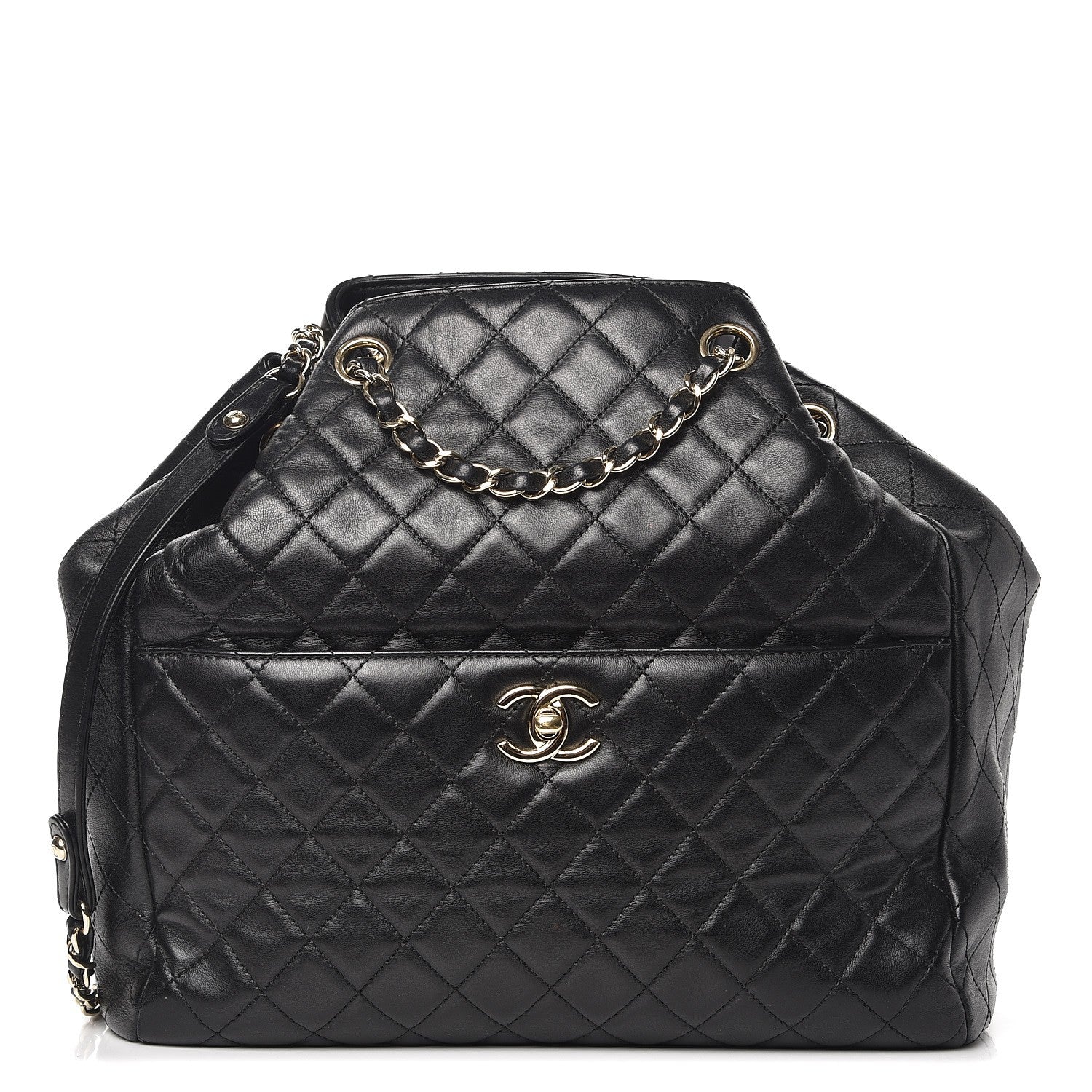 Chanel Lambskin Quilted Large Drawstring Bag Black 1 of 13