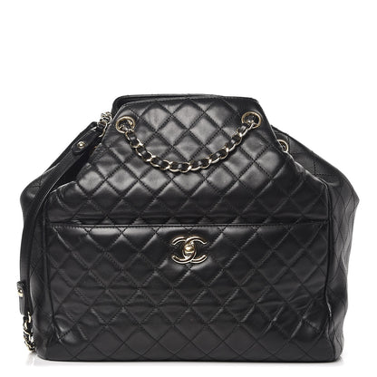 Chanel Lambskin Quilted Large Drawstring Bag Black 1 of 13