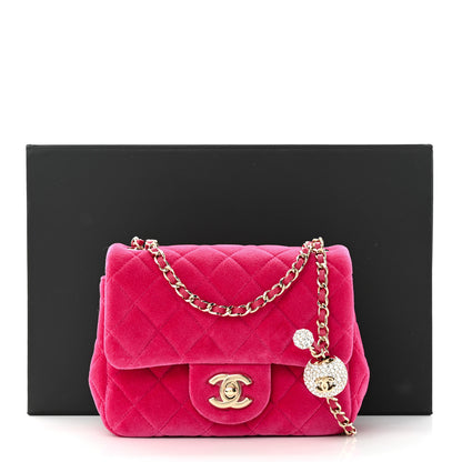 Chanel Velvet Quilted Mini Square Pearl Crush Flap Fuchsia 3 of 11