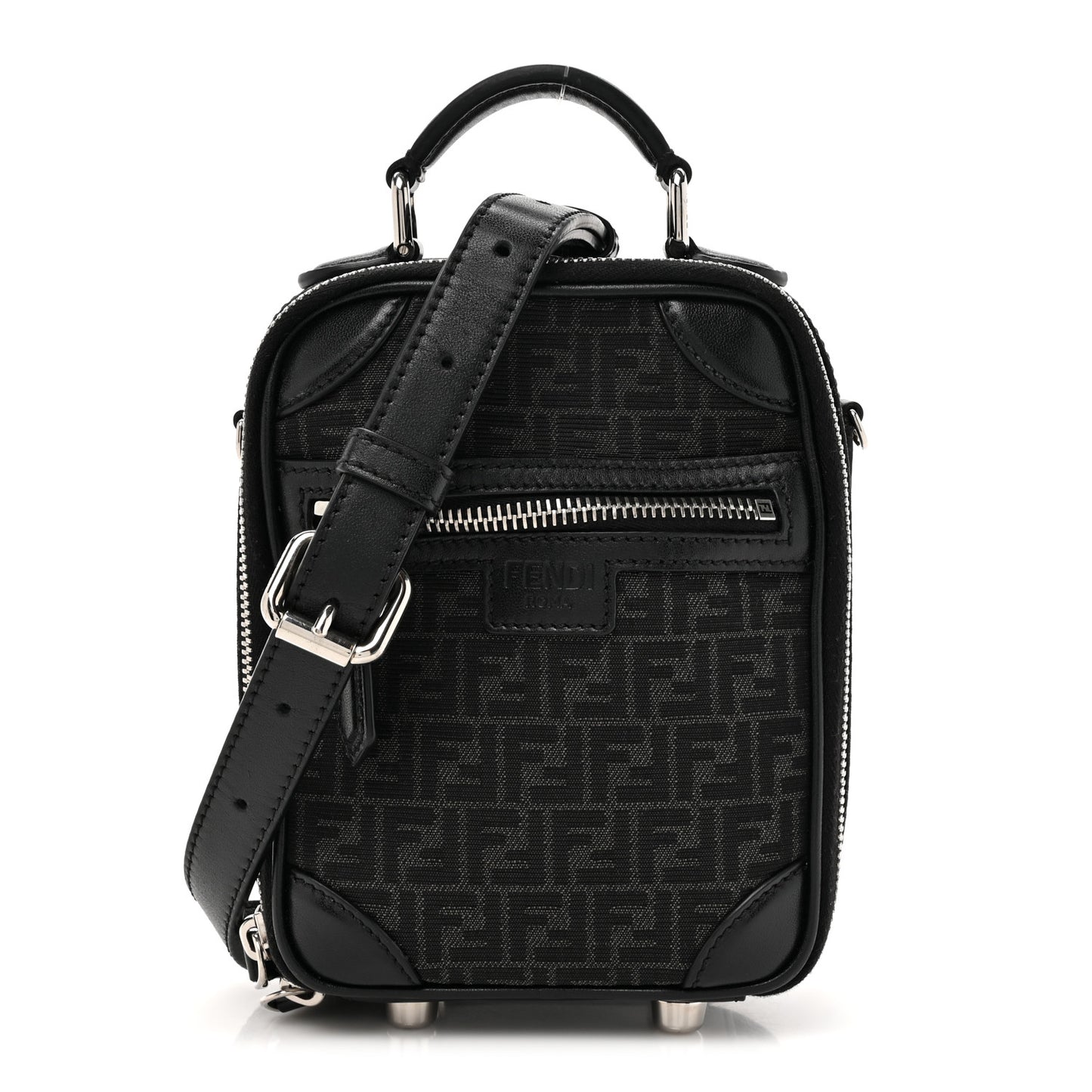 Recycled Fabric Jacquard Vitello Astro Micro FF Mini Trolley Bag Asfalto Black