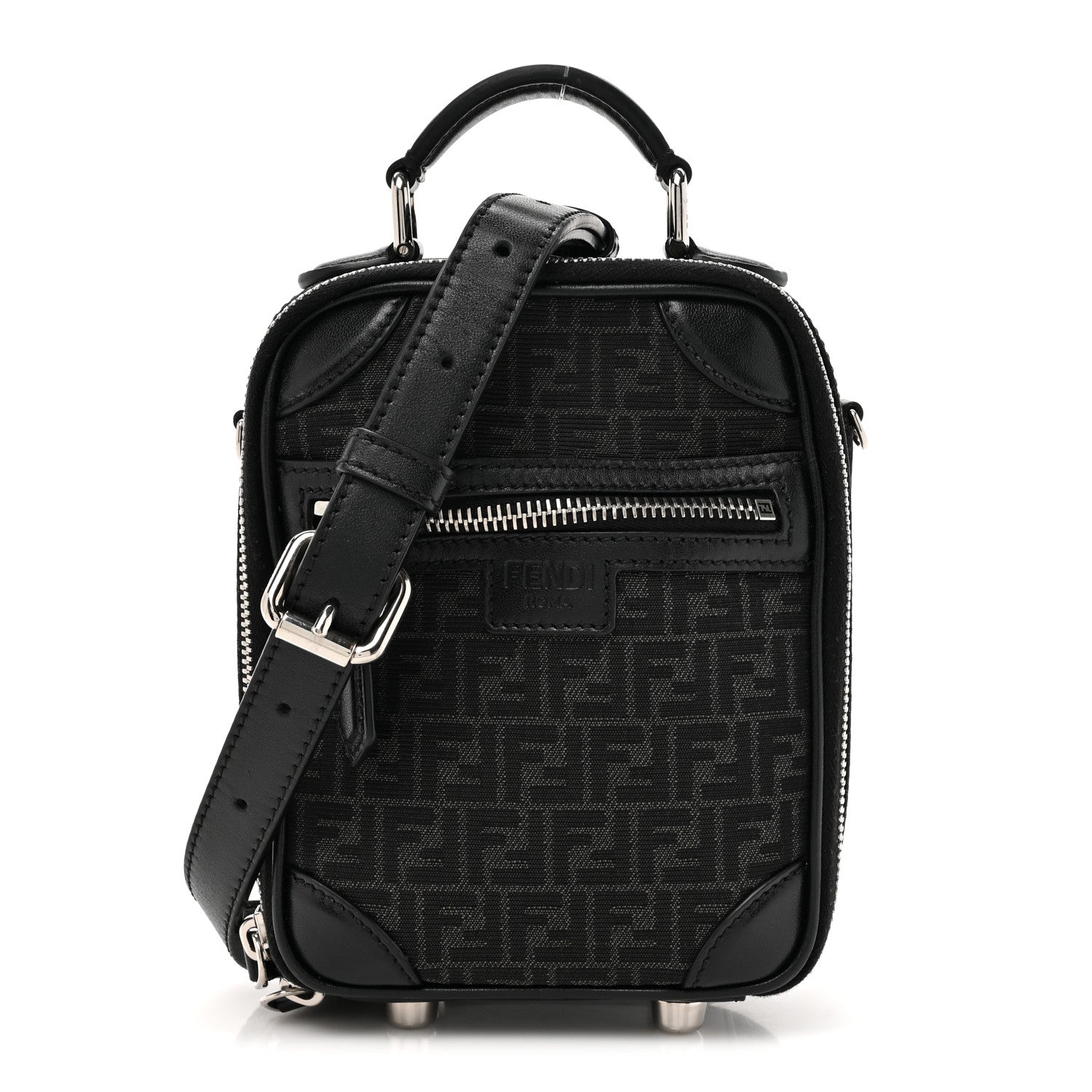 Fendi Recycled Fabric Jacquard Vitello Astro Micro FF Mini Trolley Bag Asfalto Black 1 of 11