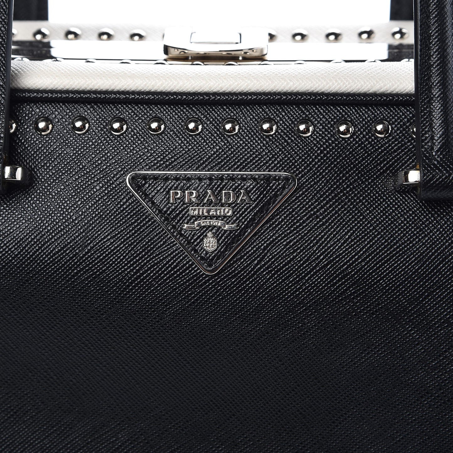 Saffiano Studded Pyramid Bag Black White