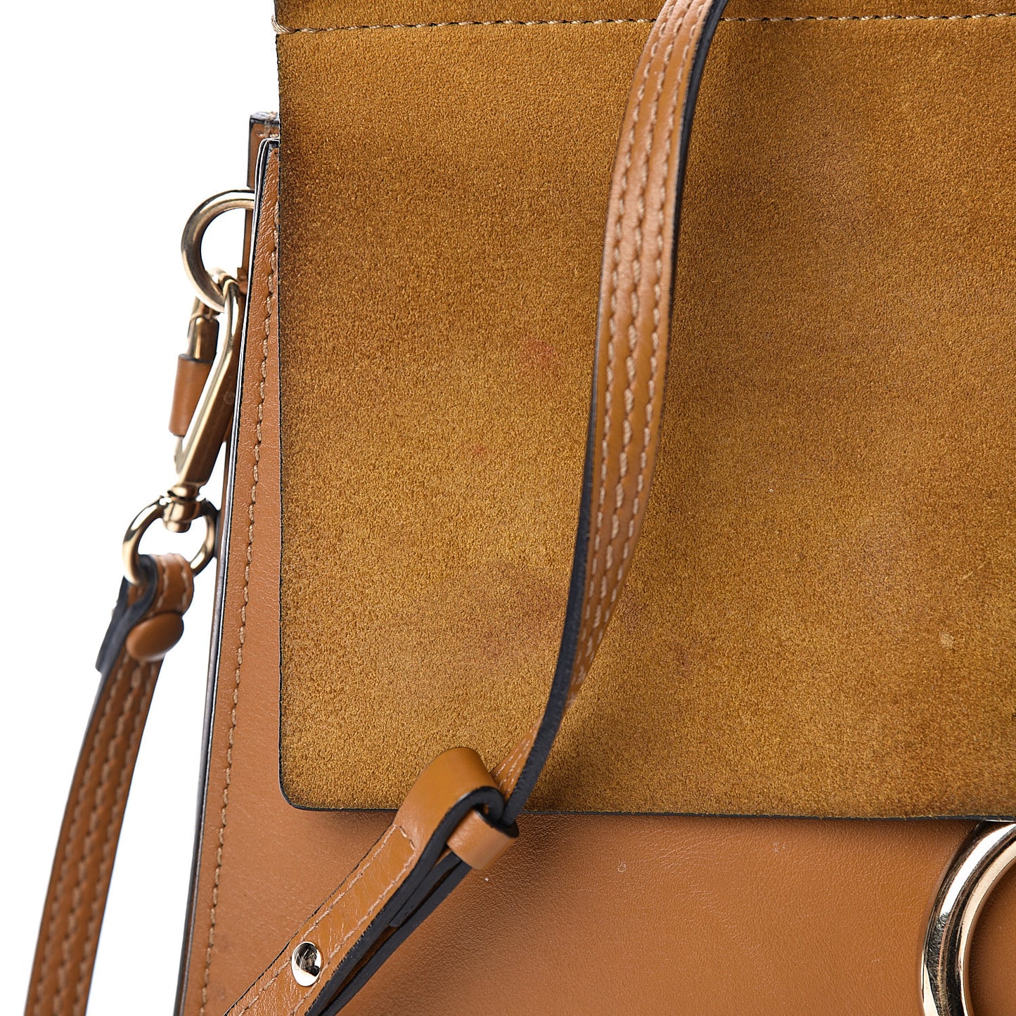 Suede Calfskin Medium Faye Shoulder Bag Mustard Brown