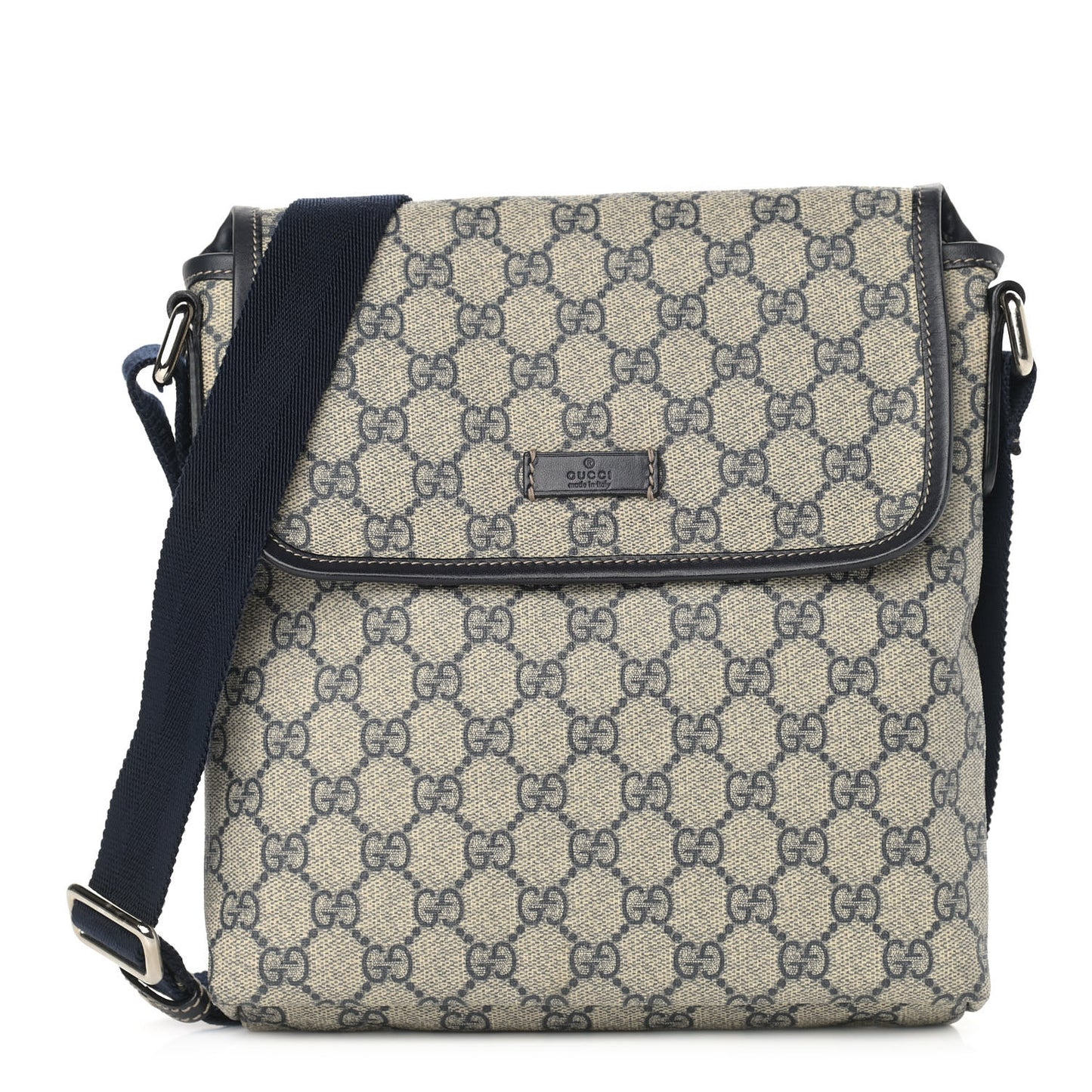 GG Plus Monogram Sellieria Calfskin Small Flap Messenger Bag Beige Blue