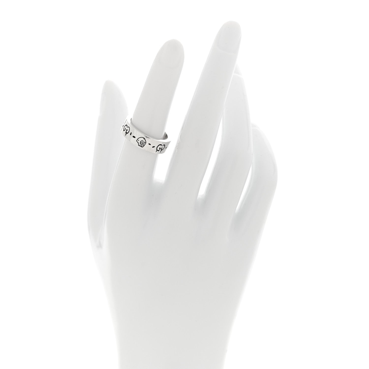 Gucci Sterling Silver Narrow GucciGhost Hamlet Skull Ring 51 5.75 2 of 5