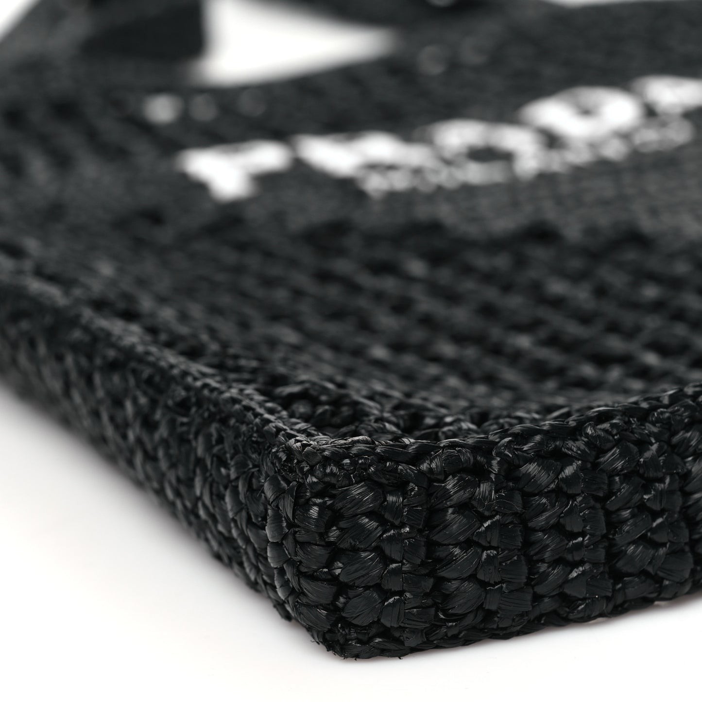 Yarn Raffia Effect Crochet Logo Embroidered Tote Bag Black