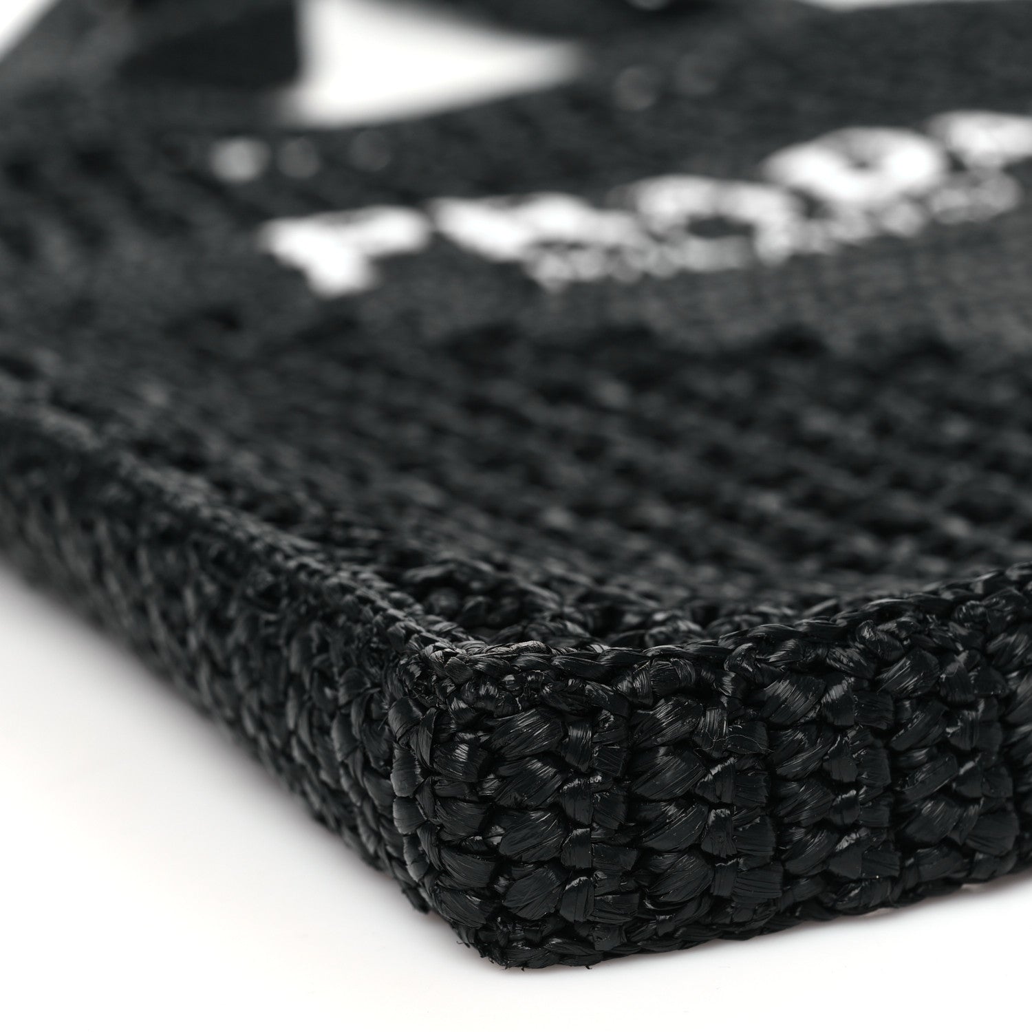 Prada Yarn Raffia Effect Crochet Logo Embroidered Tote Bag Black 8 of 9