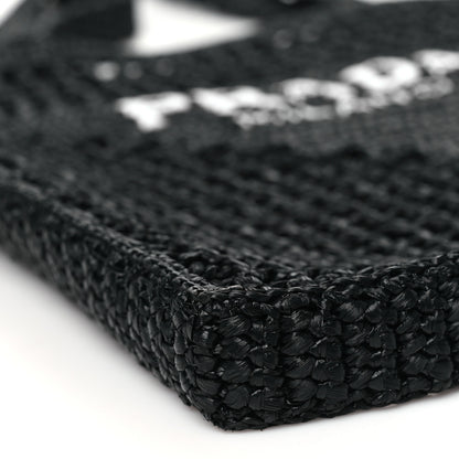 Prada Yarn Raffia Effect Crochet Logo Embroidered Tote Bag Black 8 of 9