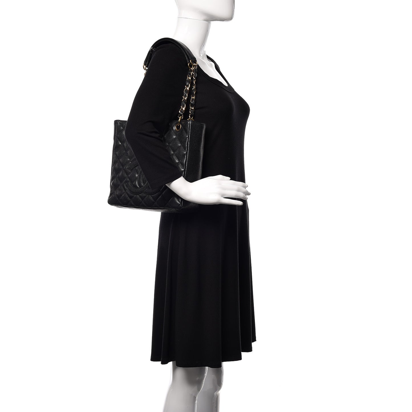 Caviar Quilted Petit Shopping Tote PST Black