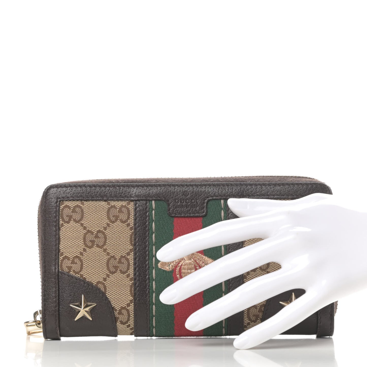 Monogram Web Rania Bee Star Zip Around Wallet Dark Brown