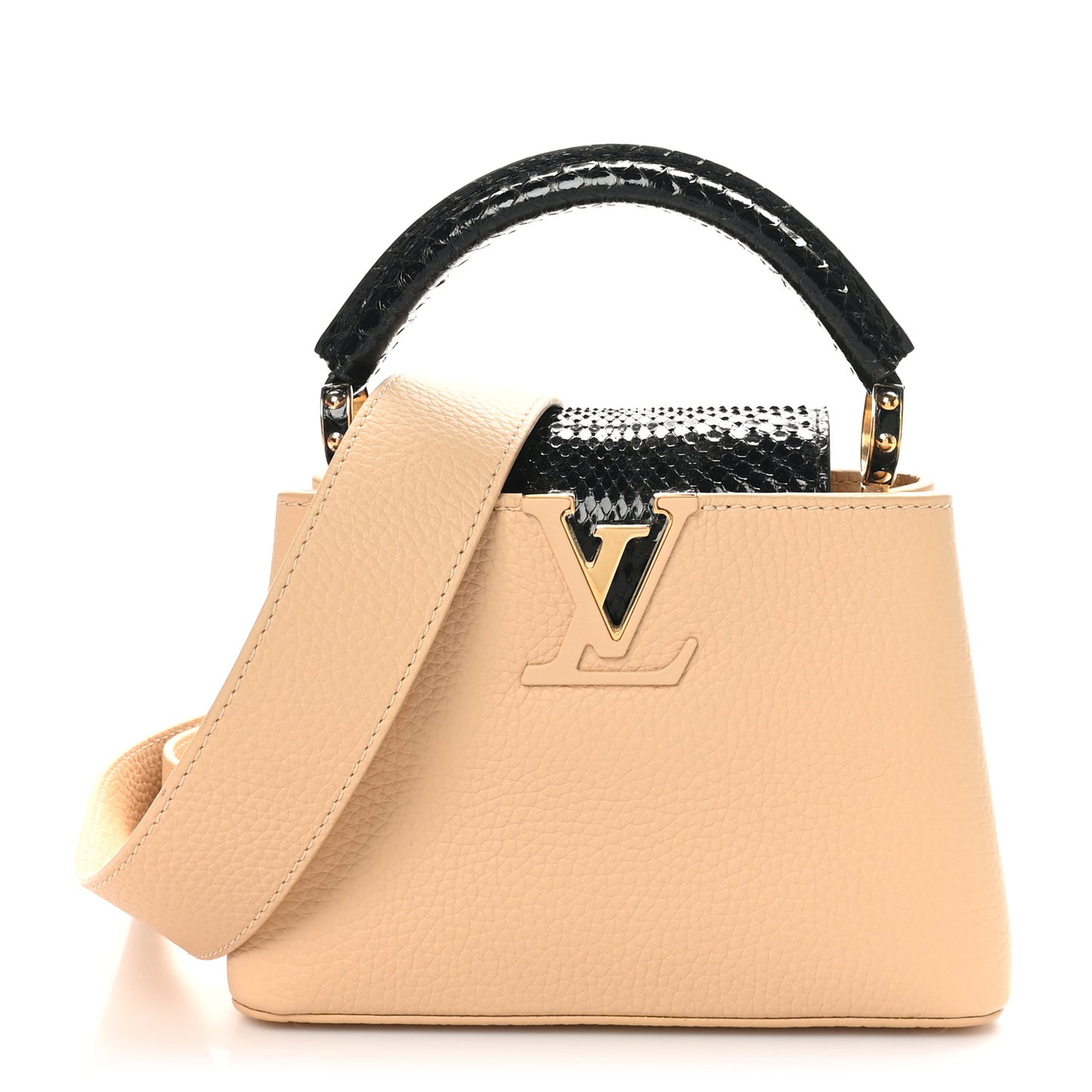 Taurillon Snakeskin Mini Capucines Beige Black