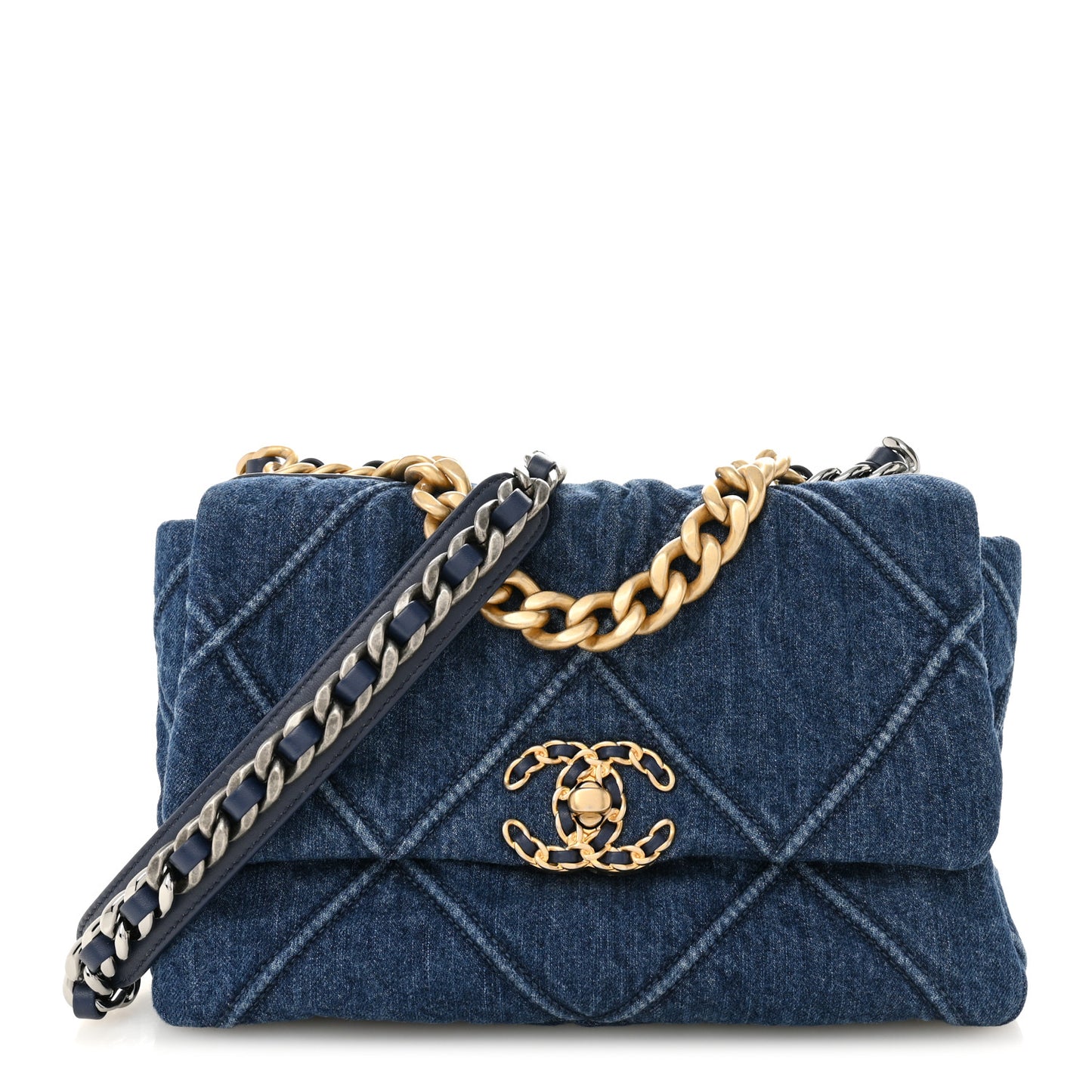 Denim Quilted Medium Chanel 19 Flap Blue