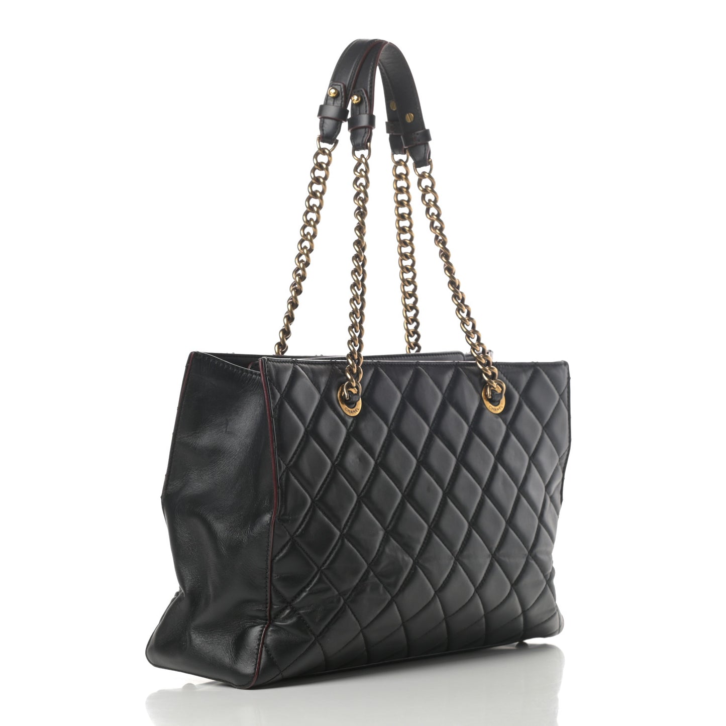 Calfskin Quilted Large Shopping Tote Black