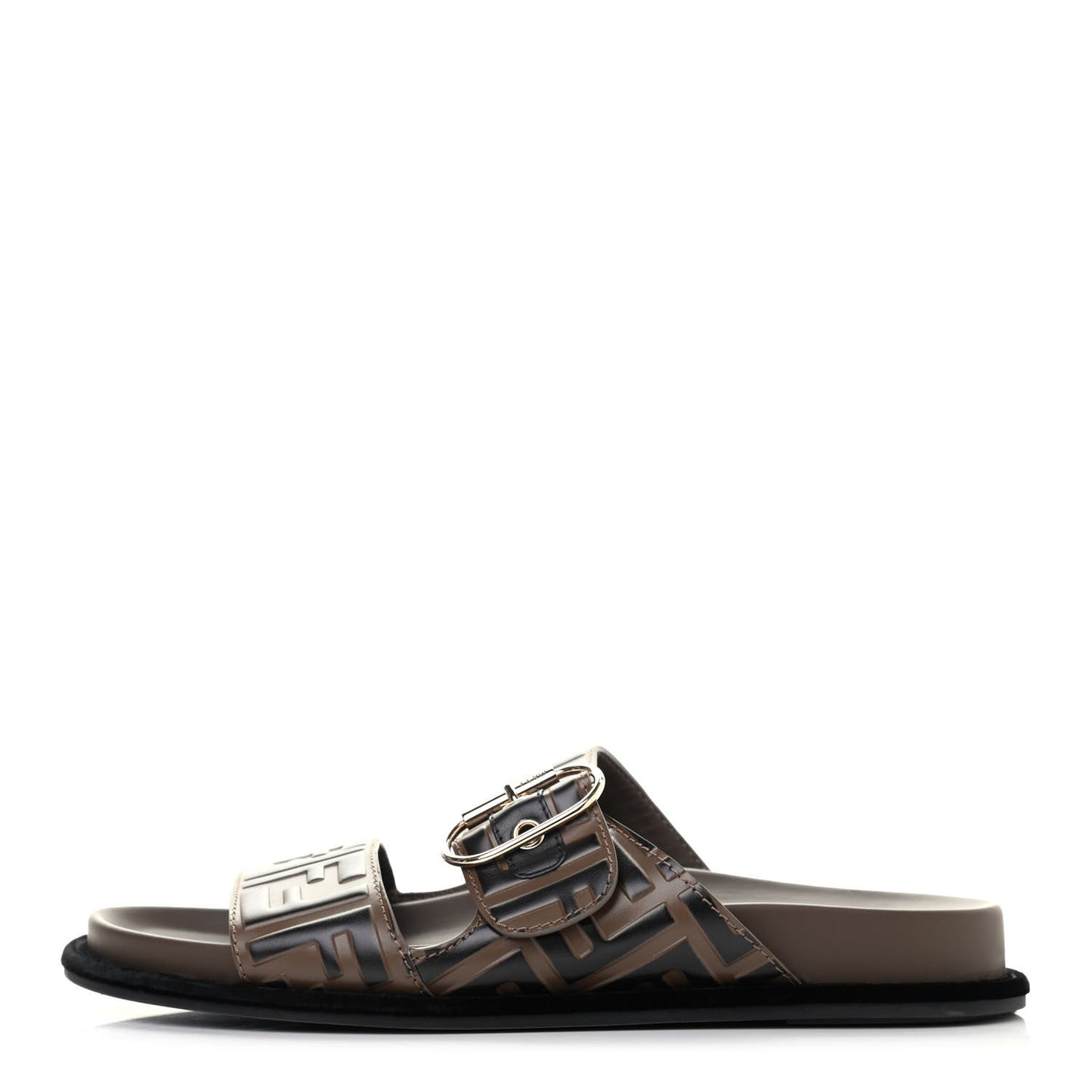 Calfskin FF Embossed Slide Sandals 39 Maya Black