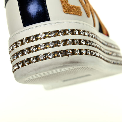 Gucci Calfskin Crystal Web LOVED Embroidered Womens Ace Platform Sneakers 37 White Red Flame Notte 13 of 16