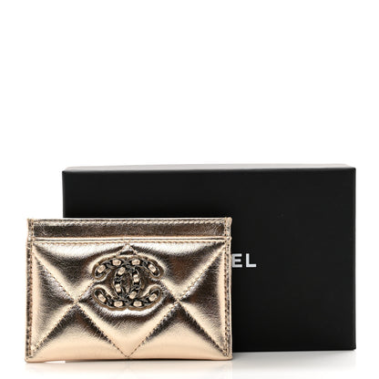 Chanel Metallic Lambskin Quilted Chanel 19 Card Holder Gold 9 of 9