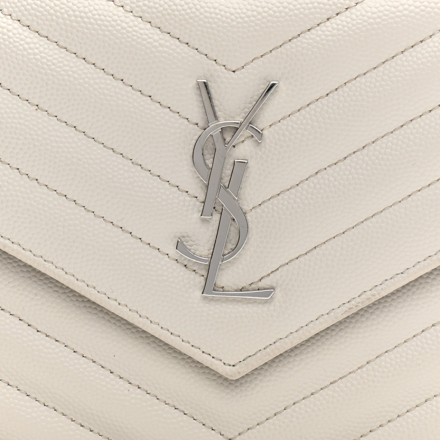 Saint Laurent Grain De Poudre Matelasse Chevron Monogram Envelope Chain Wallet Optical White 8 of 16