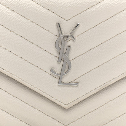 Saint Laurent Grain De Poudre Matelasse Chevron Monogram Envelope Chain Wallet Optical White 8 of 16