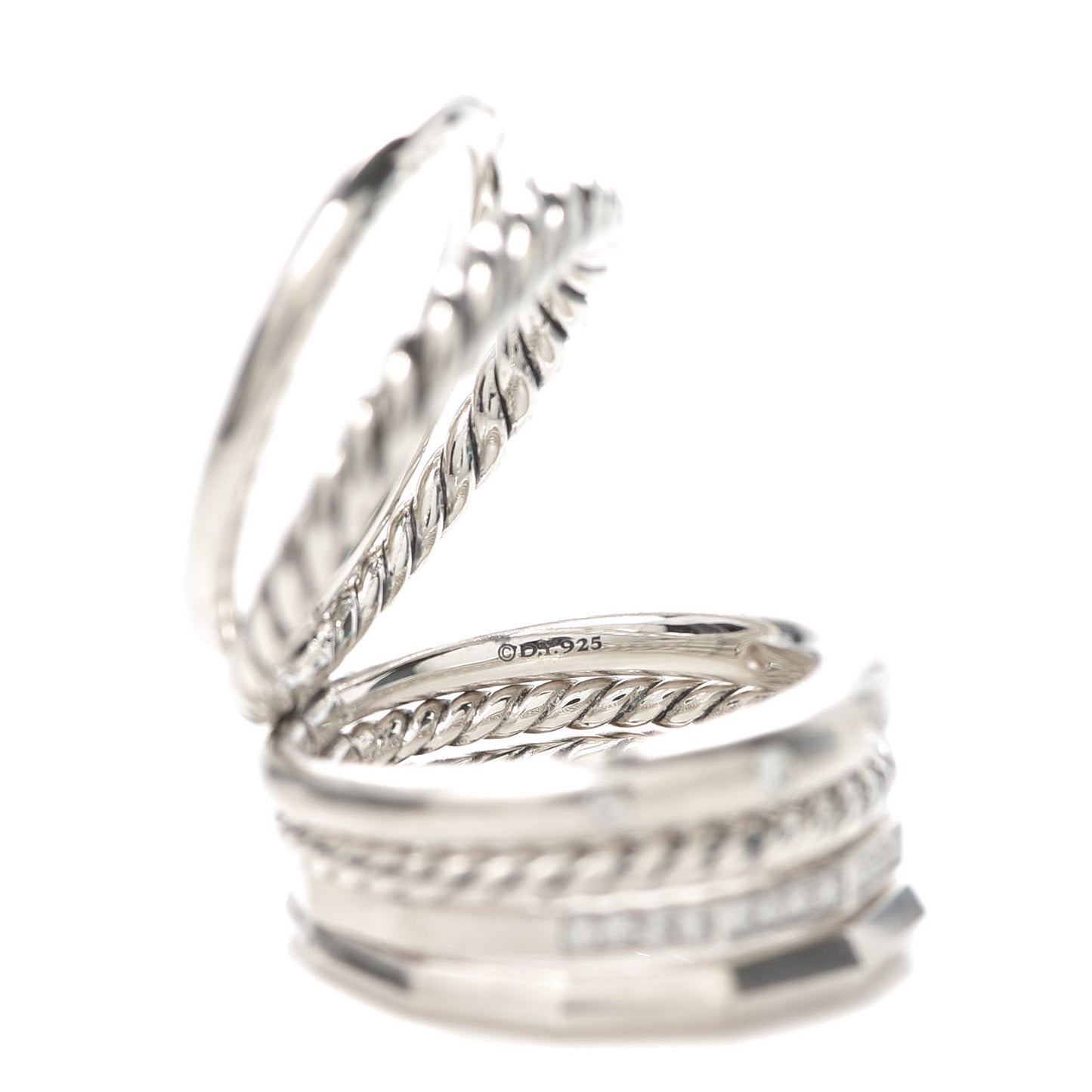 Sterling Silver Diamond 16mm Stax Wide Stacked Ring 54 7