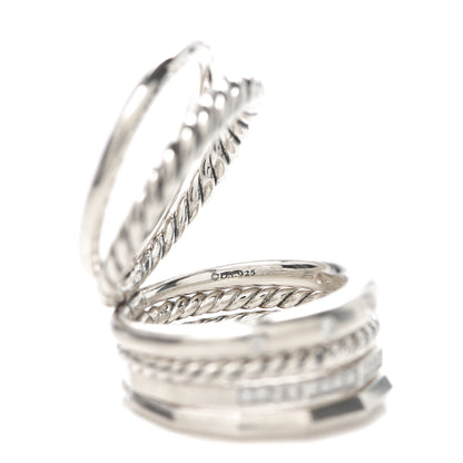 David Yurman Sterling Silver Diamond 16mm Stax Wide Stacked Ring 54 7 4 of 4