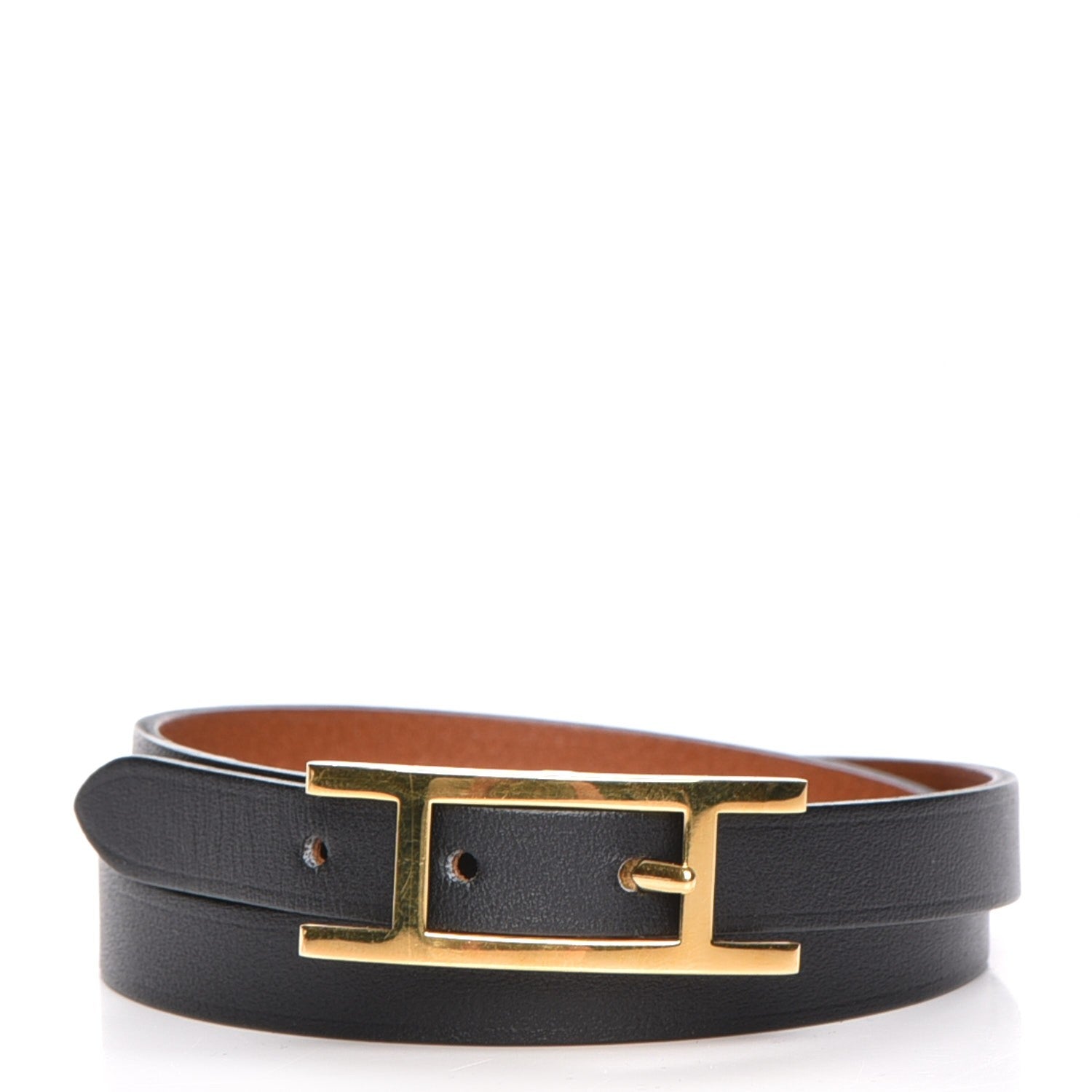 Hermes Chamonix Tadelakt Behapi Double Tour Reversible Bracelet Medium Black Fauve 1 of 6