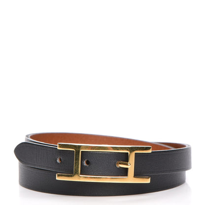 Hermes Chamonix Tadelakt Behapi Double Tour Reversible Bracelet Medium Black Fauve 1 of 6