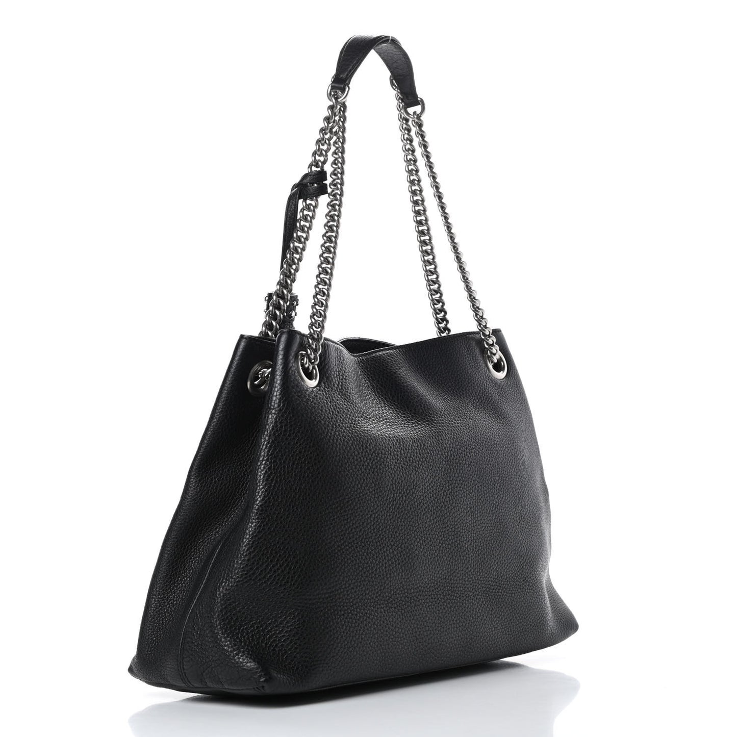 Pebbled Calfskin Studded Medium Soho Chain Shoulder Bag Black