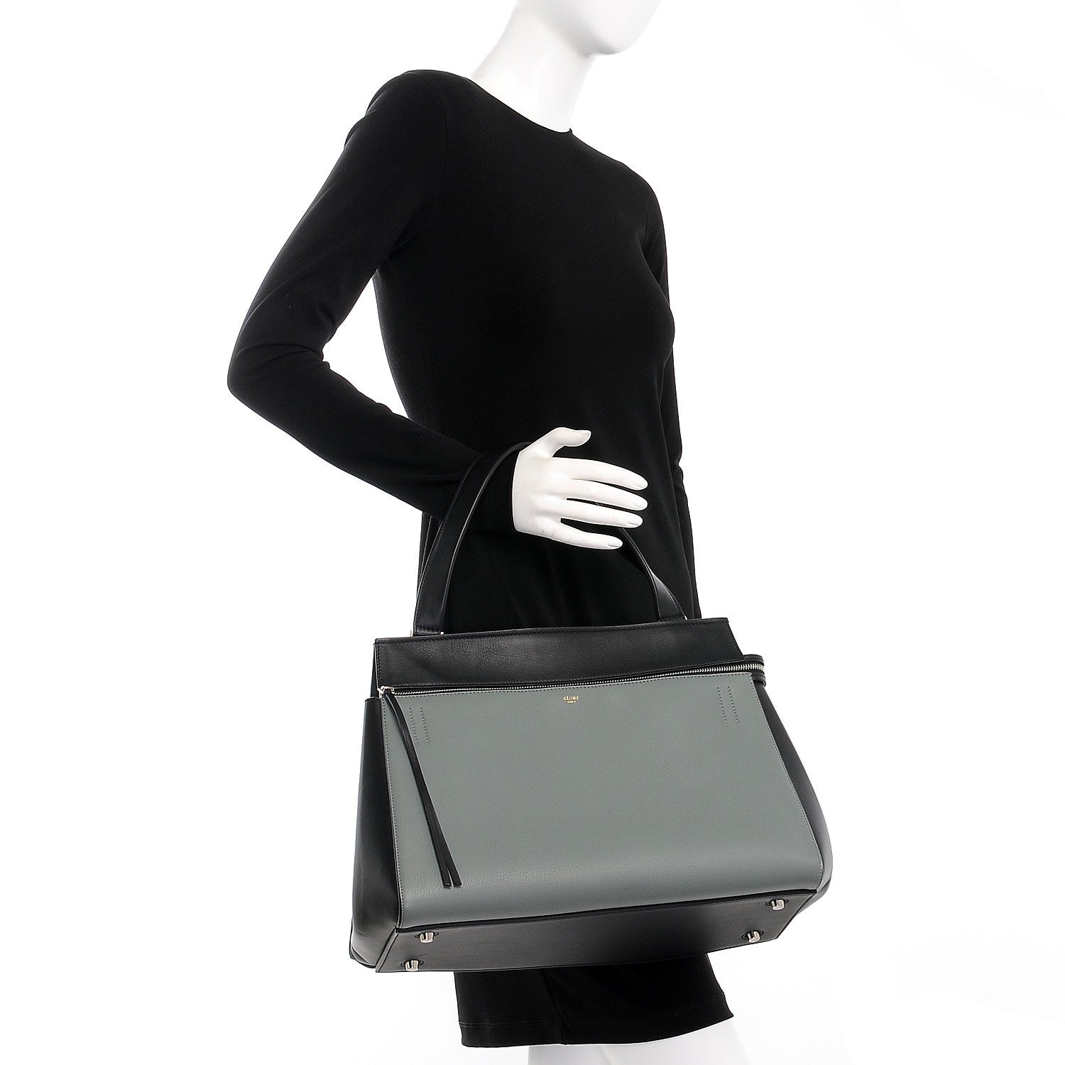 Celine Calfskin Large Bi-Color Edge Shoulder Bag Almond 2 of 8