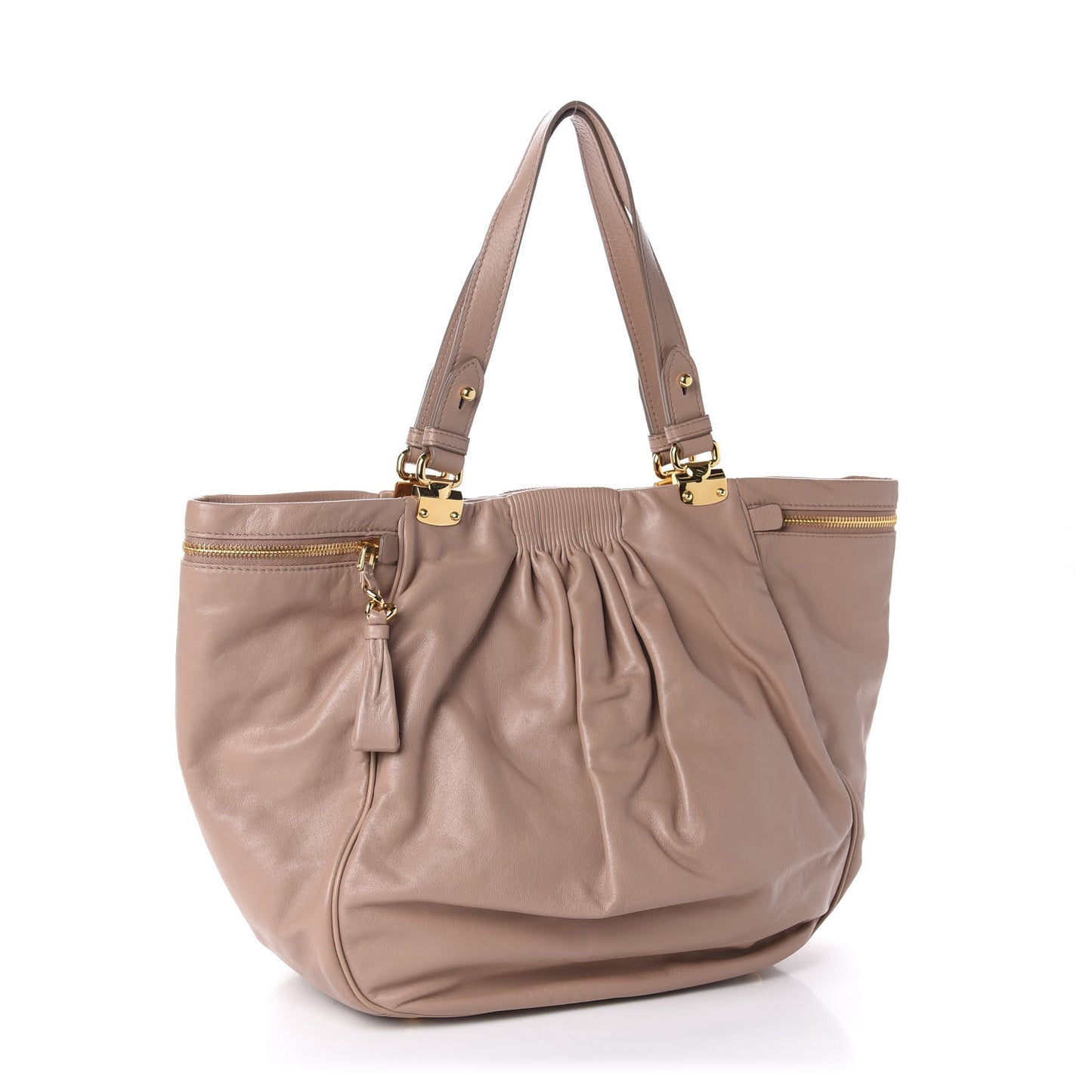 Vitello Lux Gathered Tote Cammeo