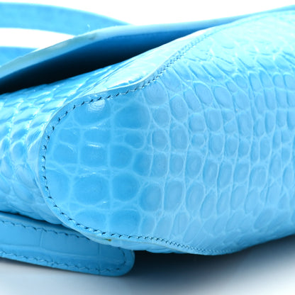 Balenciaga Shiny Super Supple Calfskin Crocodile Embossed Small XX Flap Stretch Bag Cyan 7 of 9