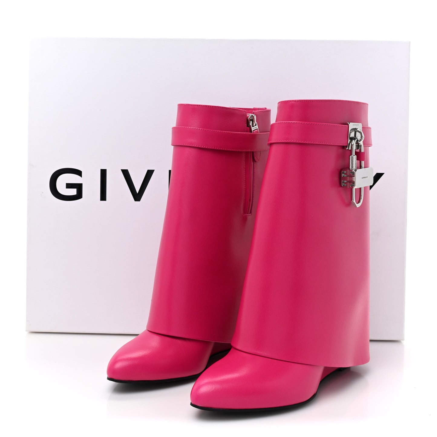 Calfskin Shark Lock Ankle Boots 39.5 Neon Pink