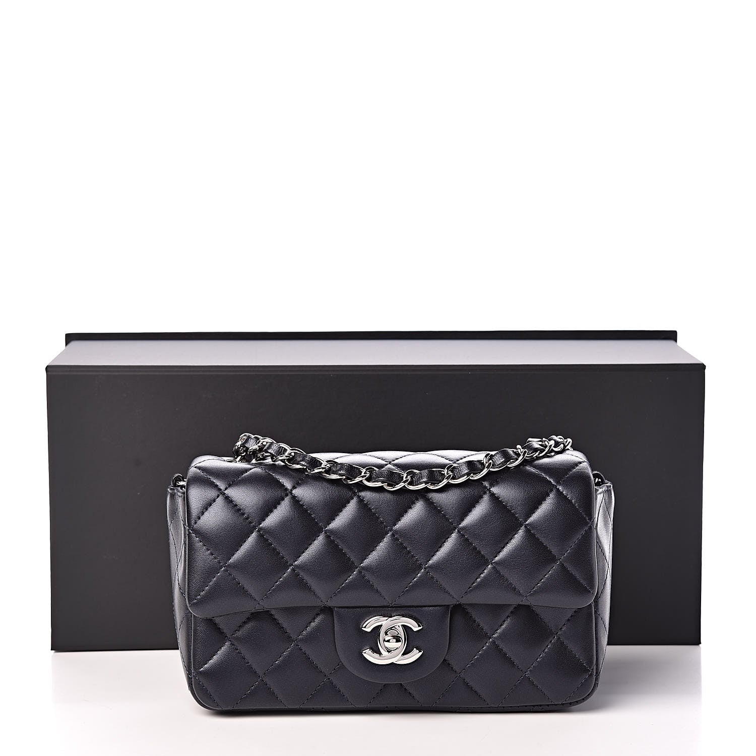Chanel Metallic Lambskin Quilted Mini Rectangular Flap Navy 11 of 11