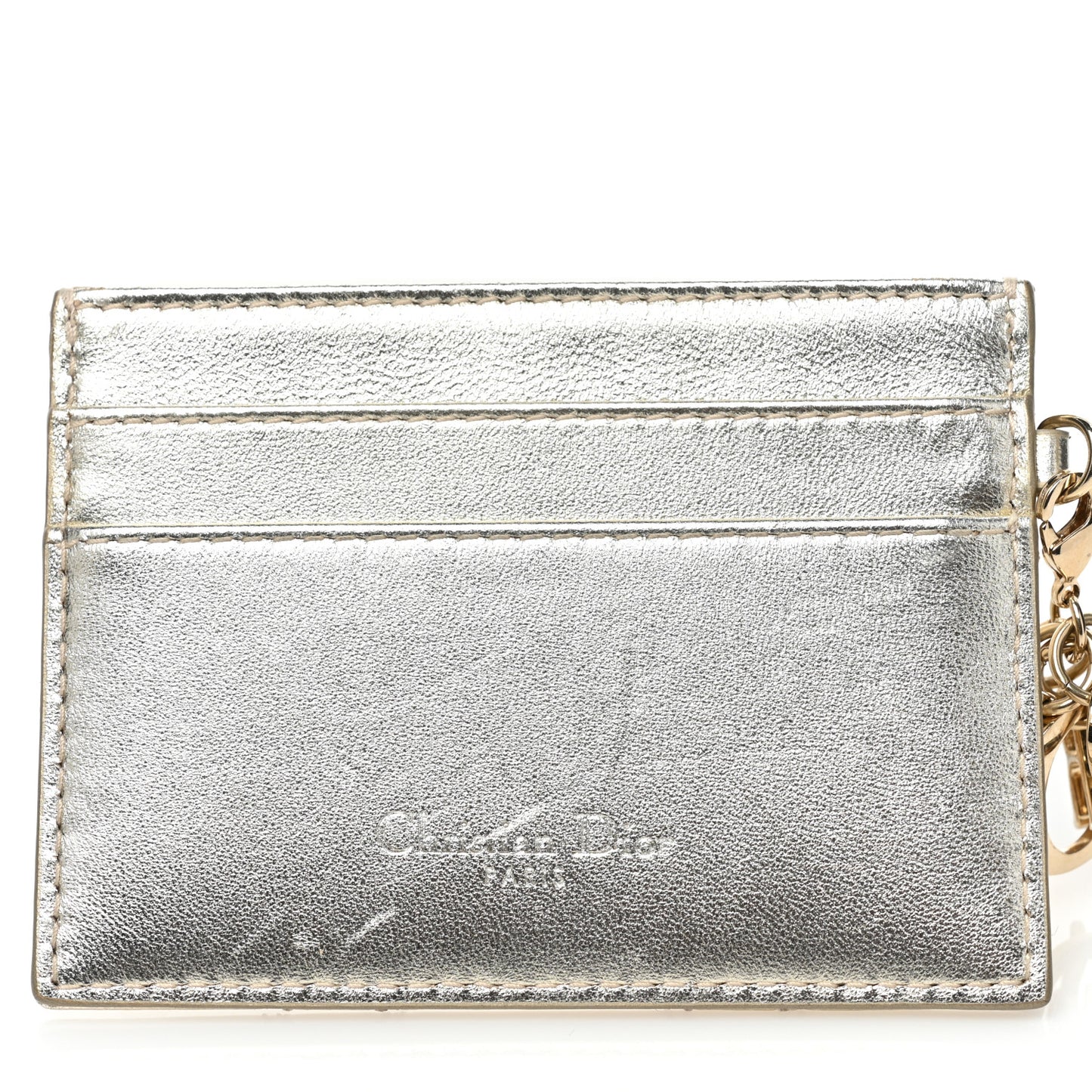 Metallic Lambskin Cannage Lady Dior Card Holder Gold